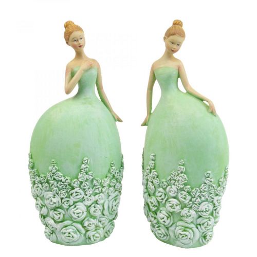 Tafeldecoratie lentedecoratie figuur vrouw jurk groen H20cm 2st