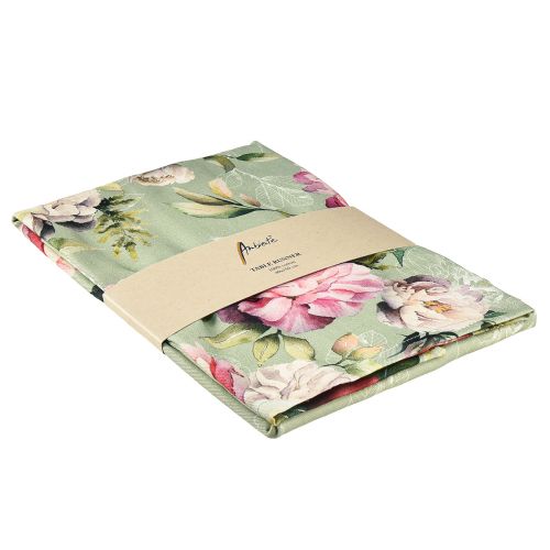 Floristik24 Tafelloper voorjaar pioenroos tafelloper groen 40x150cm