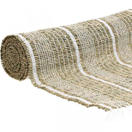 Tafelloper zeegras naturel, wit tafeldecoratie zomer 35×220cm