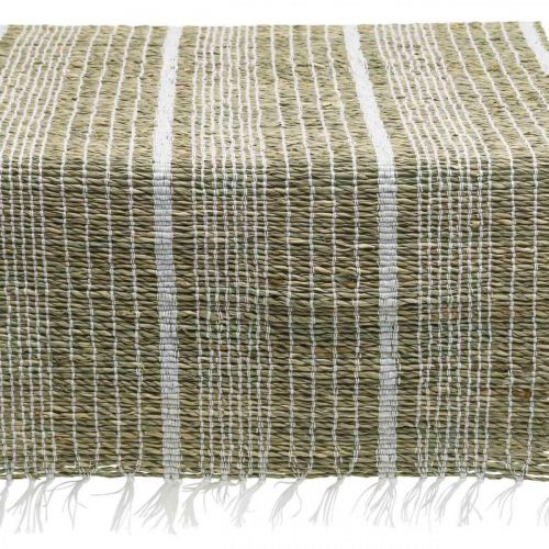 Tafelloper zeegras naturel, wit tafeldecoratie zomer 35×220cm