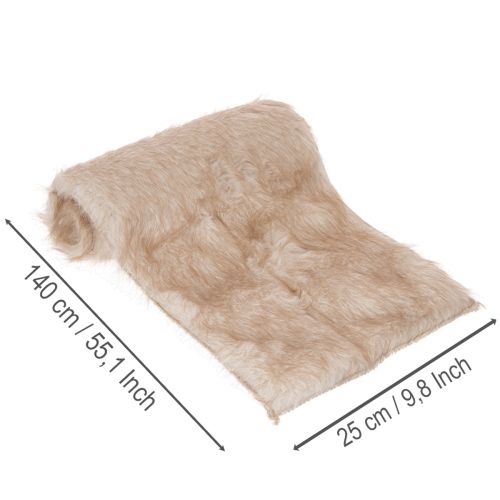 Beige tafelloper met een rand van imitatiebont, 24x140 cm | Floristik24.nl