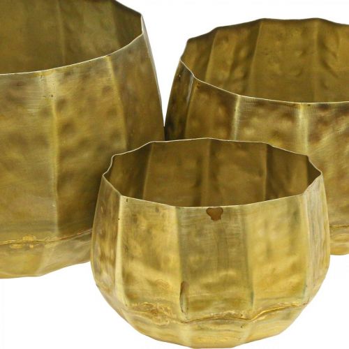 Artikel Metalen decoratieve bloempot messing Ø22.5/18.5/14.5cm set van 3