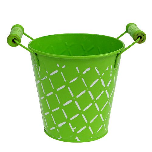 Floristik24 Blikken emmer lichtgroen met houten handvaten Ø11cm H10.5cm