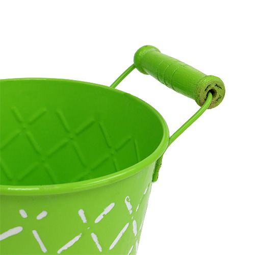 Floristik24 Blikken emmer lichtgroen met houten handvaten Ø11cm H10.5cm