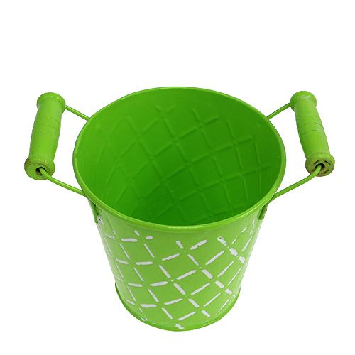Floristik24 Blikken emmer lichtgroen met houten handvaten Ø11cm H10.5cm