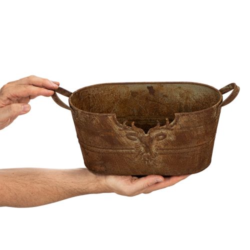 Ovale metalen schaal met handvatten, hertenmotief, roestkleurige afwerking, 36 cm | Floristik24.nl