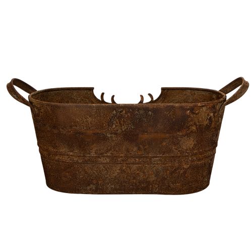 Ovale metalen schaal met handvatten, hertenmotief, roestkleurige afwerking, 36 cm | Floristik24.nl