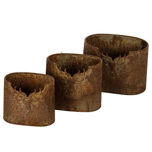 Bloempotten met hertenmotief, ovaal, rustiek, metalen set van 3, 24 cm kopen | Floristik24.nl