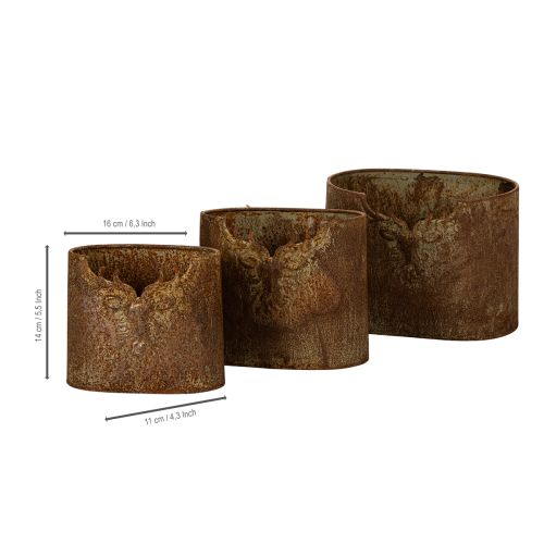 Bloempotten met hertenmotief, ovaal, rustiek, metalen set van 3, 24 cm | Floristik24.nl