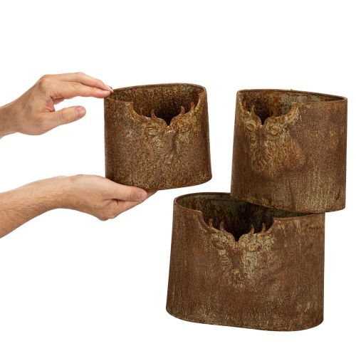 Bloempotten met hertenmotief, ovaal, rustiek, metalen set van 3, 24 cm | Floristik24.nl