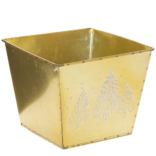 Metalen plantenbak met glinsterend dennenboommotief, 18 cm