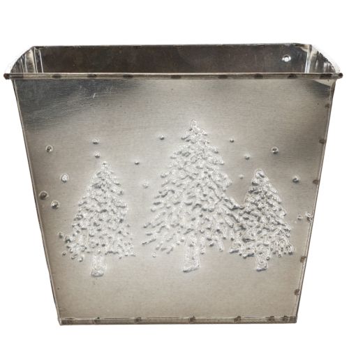 Vierkante metalen plantenbak met dennenboommotief, 18 cm | Floristik24.nl