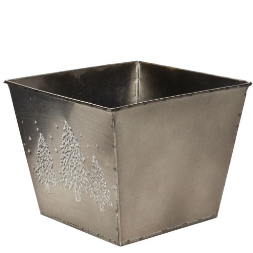 Vierkante metalen plantenbak met dennenboommotief, 18 cm | Floristik24.nl