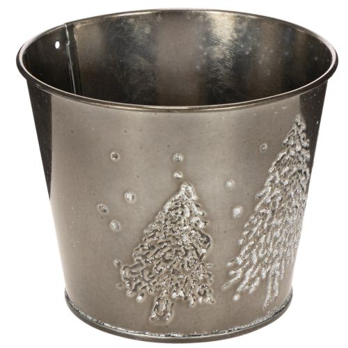 Metalen plantenbak met glinsterende dennenboompjes, 13 cm | Floristik24.nl