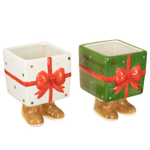 Keramische plantenbak kerstcadeau met pootjes H11,5cm 2 stuks