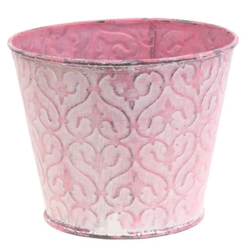 Floristik24 Plantpot verzinkt roze, wit gewassen Ø13cm H10.5cm