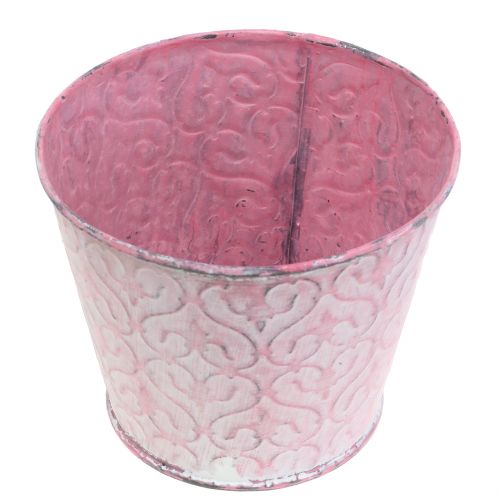 Floristik24 Plantpot verzinkt roze, wit gewassen Ø13cm H10.5cm