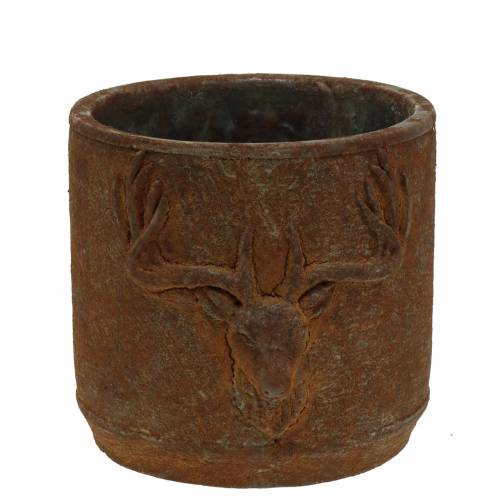 Floristik24 Bloempot roest patina met hertenkop Ø13.5cm H13cm