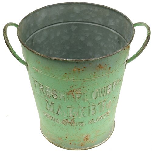Floristik24 Antiek groene zinken emmer Ø20,5cm H22,5cm