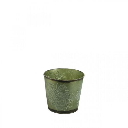 Artikel Planter met bladdecoratie, metalen bak voor de herfst, groene plantenemmer Ø10cm H10cm