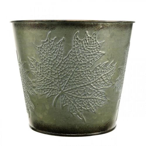 Artikel Bloempot met herfstdecoratie, metalen decoratie, herfstplanter groen Ø18.5cm H17cm