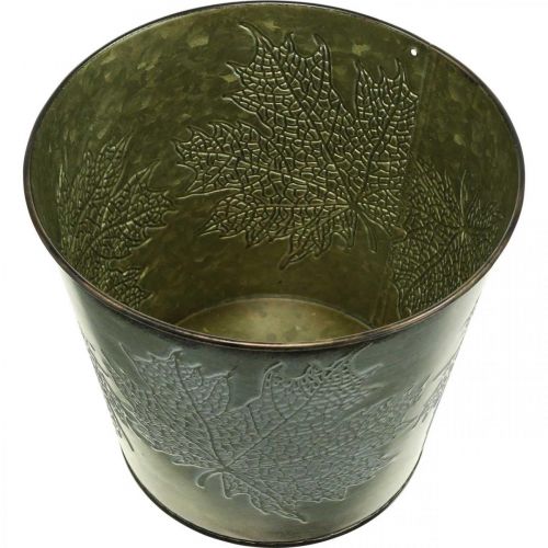 Artikel Decoratieve emmer met bladdecoratie, herfstpot, metalen decoratie groen Ø17cm H14.5cm