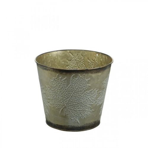 Floristik24 Herfstpot, plantenbak met bladeren, gouden metalen decoratie Ø16.5cm H14.5cm