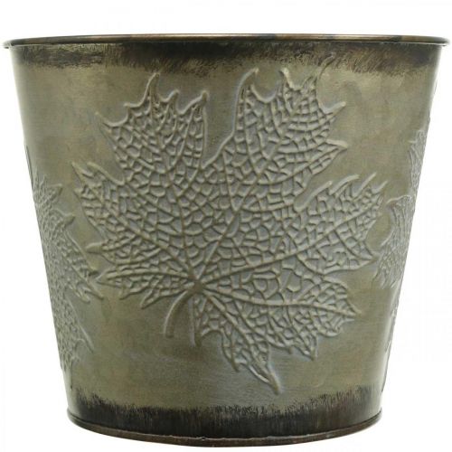 Artikel Herfstpot, plantenbak met bladeren, gouden metalen decoratie Ø16.5cm H14.5cm