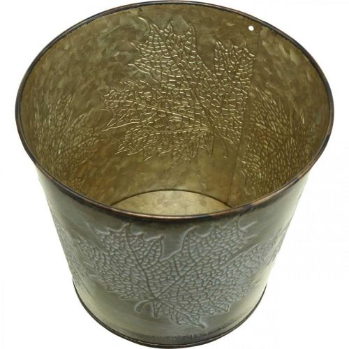 Artikel Herfstpot, plantenbak met bladeren, gouden metalen decoratie Ø16.5cm H14.5cm