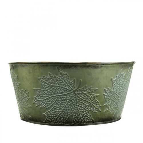 Artikel Plantenschaal met esdoornbladeren, herfstdecoratie, metalen schaal groen Ø25cm H11cm