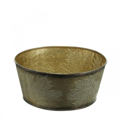 Herfstschaal, metalen pot met bladdecoratie, gouden plantenpot Ø25cm H10cm
