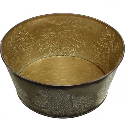 Floristik24 Herfstschaal, metalen pot met bladdecoratie, gouden plantenpot Ø25cm H10cm