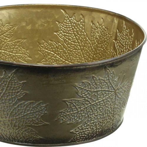 Artikel Herfstschaal, metalen pot met bladdecoratie, gouden plantenpot Ø25cm H10cm