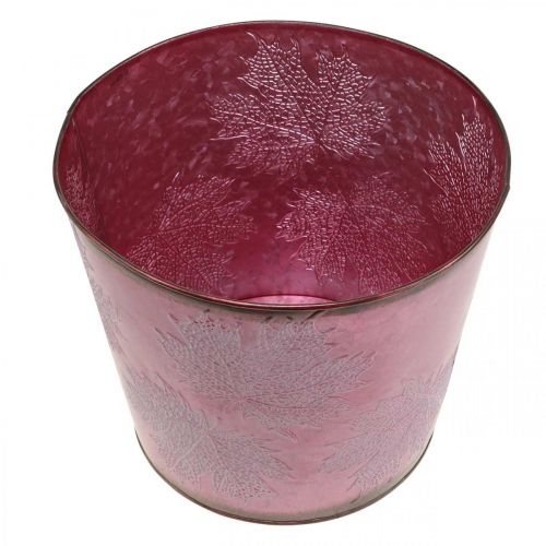 Artikel Herfstpot, plantenemmer, metalen decoratie met bladeren wijnrood Ø25.5cm H22cm