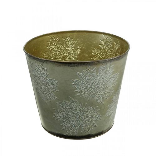 Floristik24 Plantenpot, herfstdecoratie, metalen vat met gouden bladeren Ø25,5cm H22cm