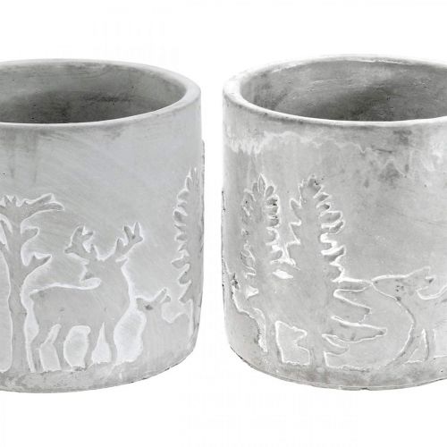 Floristik24 Plantenpotten met bosmotief, adventsdecoratie, plantenbak voor Kerstmis, betondecoratie Ø10.5cm H11cm 4st
