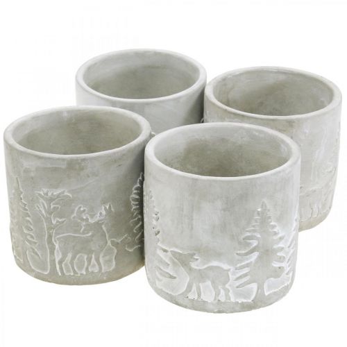 Floristik24 Plantenpotten met bosmotief, adventsdecoratie, plantenbak voor Kerstmis, betondecoratie Ø10.5cm H11cm 4st