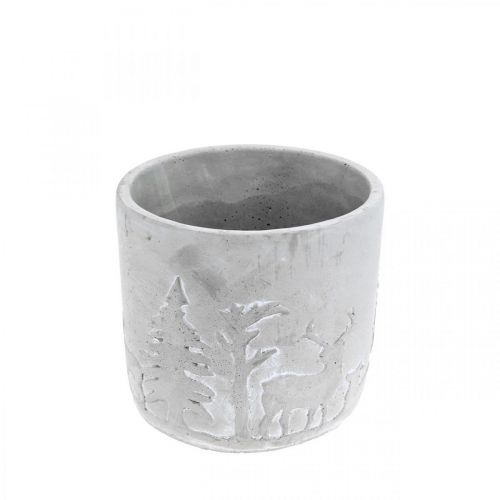 Artikel Planter met bosmotief, winterdecoratie, plantenbak van beton, Advent Ø12.5cm H11cm