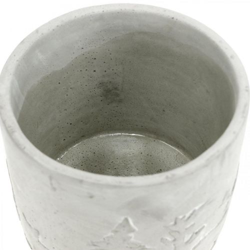 Artikel Planter met bosmotief, winterdecoratie, plantenbak van beton, Advent Ø12.5cm H11cm