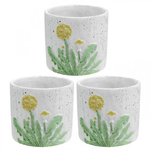 Floristik24 Plantenbak beton paardebloem zomerdecoratie bloempot Ø12.5cm H11cm 3st