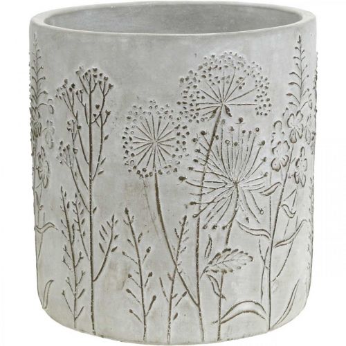 Floristik24 Betonnen bloempot wit met reliëf bloemen vintage Ø16cm