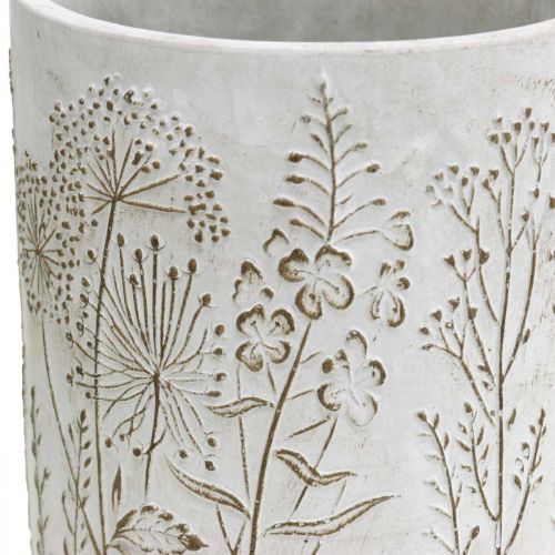 Floristik24 Vaas beton witte bloemenvaas met reliëfbloemen Ø12,5cm 2st