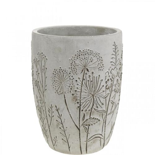 Floristik24 Vaas beton wit bloemenvaas met reliëf bloemen vintage Ø14,5cm