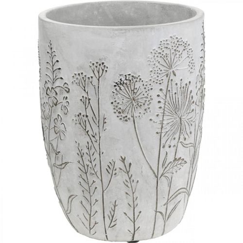 Vaas Concrete White Bloemenvaas met reliëf bloemen vintage Ø18cm