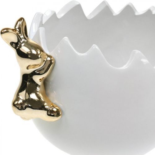 Floristik24 Paasschaal decoratieve schaal keramisch ei wit gouden konijn 2st