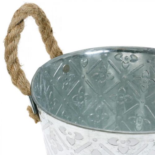 Floristik24 Metalen plantenbak, plantenbak met bloemenpatroon, zilveren sierschaal Ø16,5cm