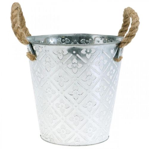 Artikel Metalen pot om op te planten, bloempot met handvatten, plantenbak met bloemmotief Ø18cm