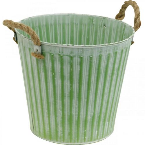 Artikel Emmer om te planten, plantenbak met handvatten, metalen decoratie roze/groen/geel shabby chic Ø16.5 cm H15 cm set van 3