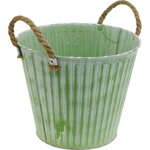 Artikel Plantenemmer, metalen pot met handvatten, decoratieve plantenbak roze/groen/geel shabby chic Ø12cm H10cm set van 3