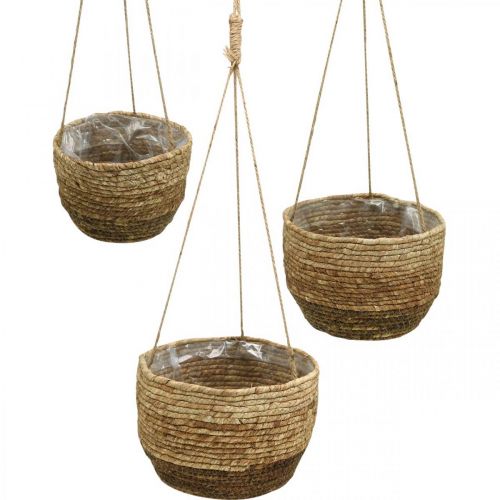 Floristik24 Hangmand, mand met maisbladeren, hangende plantenbak Naturel Ø28/24.5/21cm, set van 3